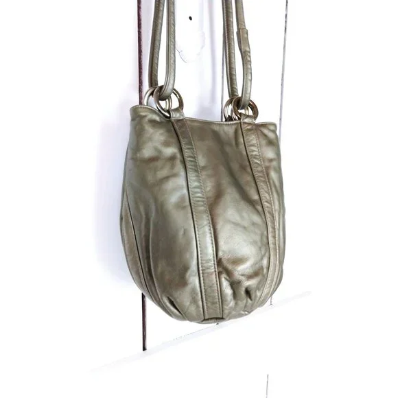 Vintage metallic leather bucket bag/Atalla Handbags/leather shoulder purse - Picture 3 of 4